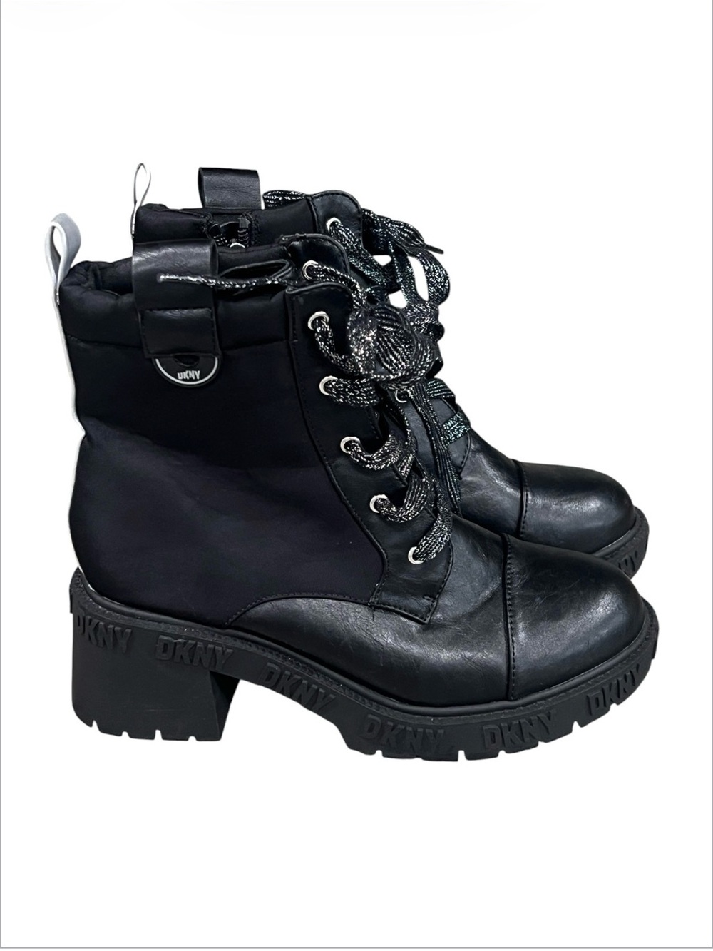 Little girl DKNY Black Lace-Up Leather Combat Boots size 4